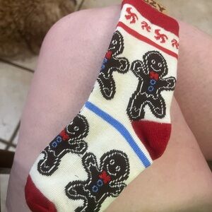 Lazy One Red and White Casual Socks with Gingerbread Design